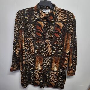 Vintage Top Notch Shirt Women´s  Large Animal Print‎ Button Up Made USA 90s
